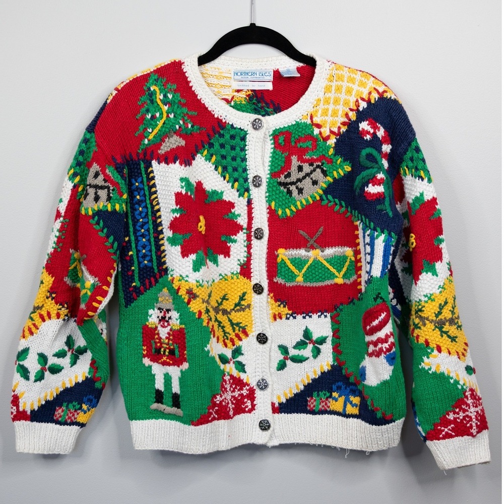 Northern Isles Cardigan Sweater Women Holiday Nutcracker Hand Knit Christmas